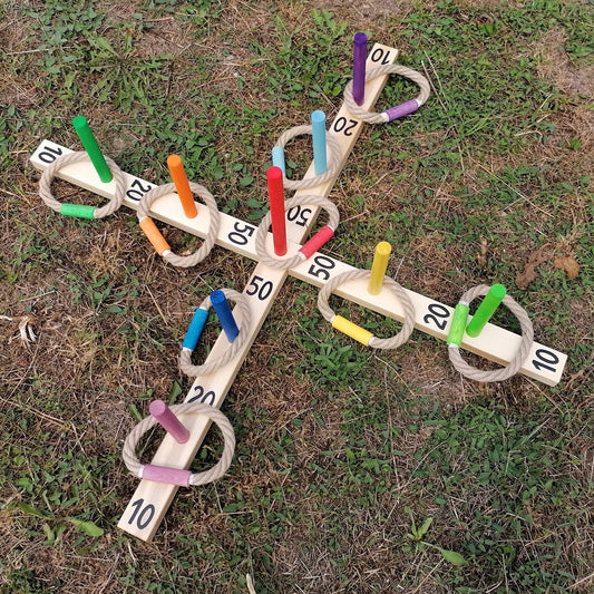 Wooden Rope Toss with 10 colored rings