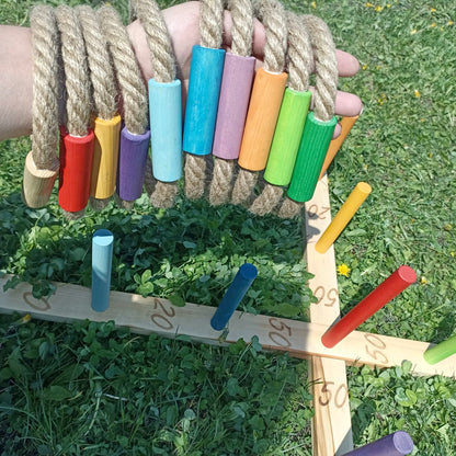 Wooden Rope Toss with 10 colored rings