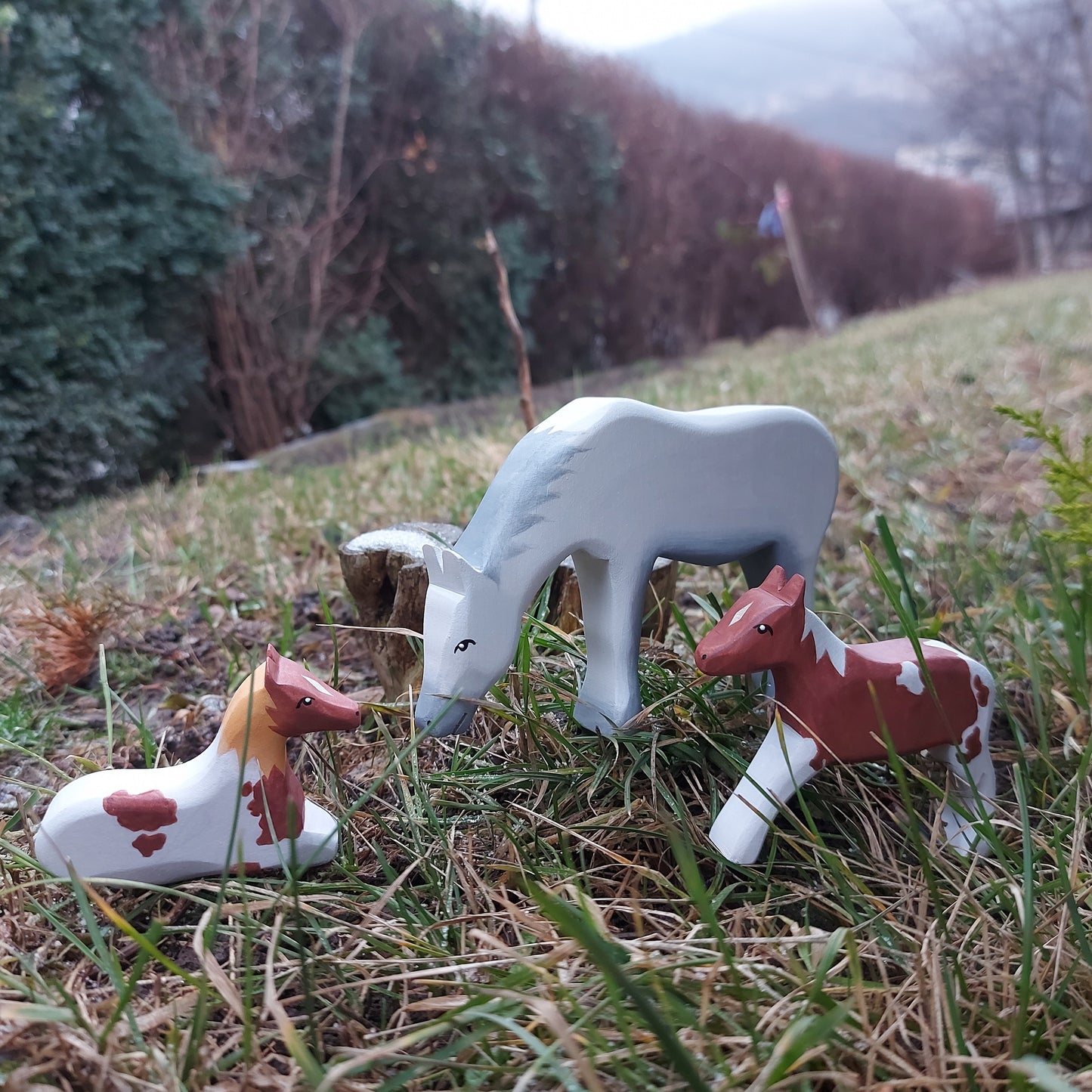 Wooden farm animals - Horse family | Waldorf toys