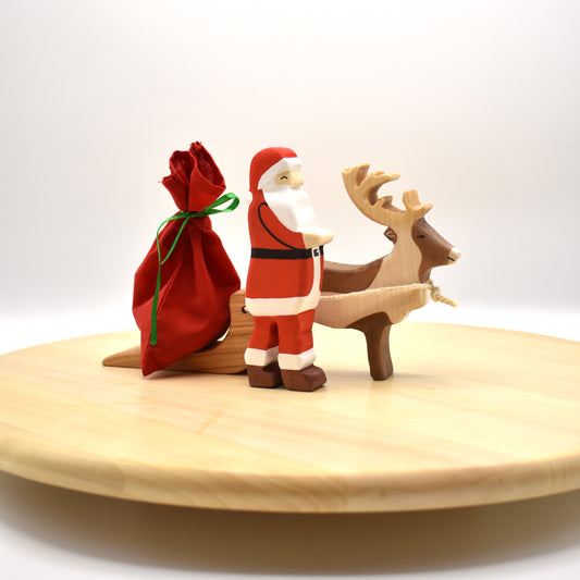 Santa Claus Figurine & Wooden Reindeer Toy