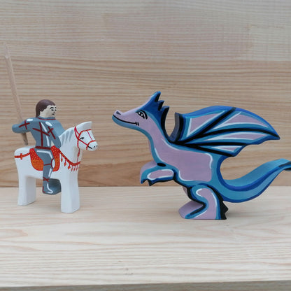 St. George & The Dragon - Wooden dragon toy and knight set