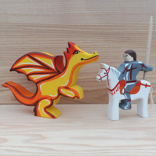 St. George & The Dragon - Wooden dragon toy and knight set