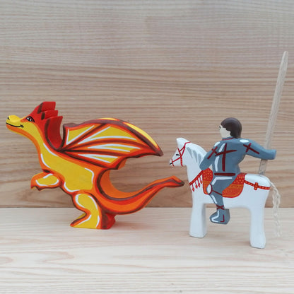 St. George & The Dragon - Wooden dragon toy and knight set