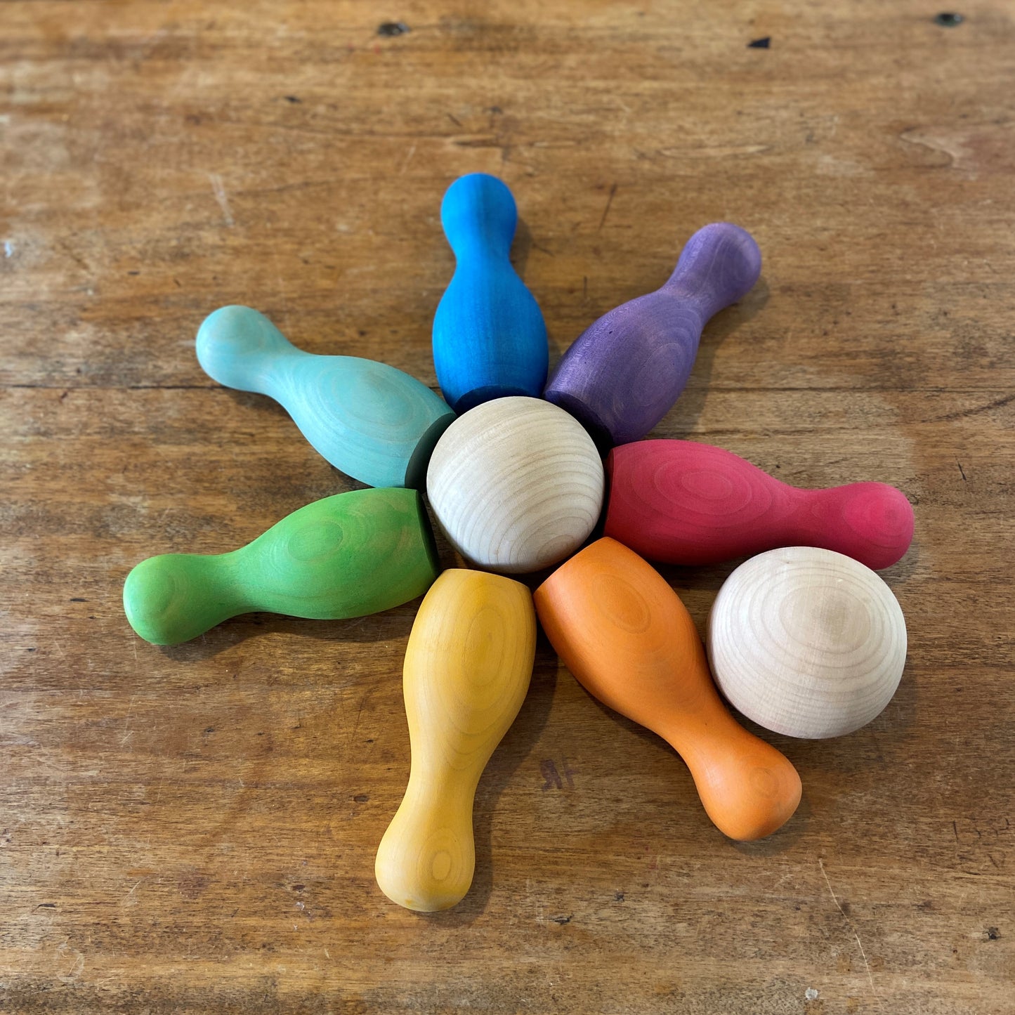 Bowling pins toy set - Wooden Montessori toys